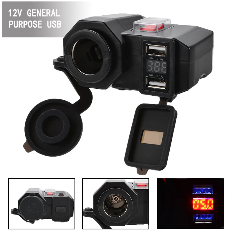 

1pc Dual USB Port Motorcycle Chargers Cigarette Lighter Socket Digital Display Power Adapter for Motorbike DC 12V