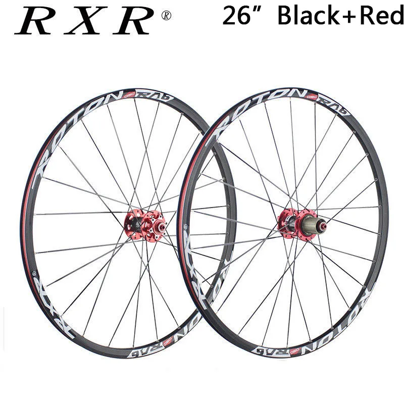MTB Wheelset 26er 27,5 er 29er колеса для горных велосипедов углеродная ступица велосипеда колесные диски набор дисковых тормозов передние и задние 100/135 мм QR - Цвет: Black Red-26-pair