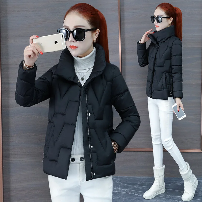 

2019 Autumn And Winter WOMEN'S Dress New Style Korean-style Solid Color Versatile Short Cotton Coat Hooded down Coat Long-sleeve