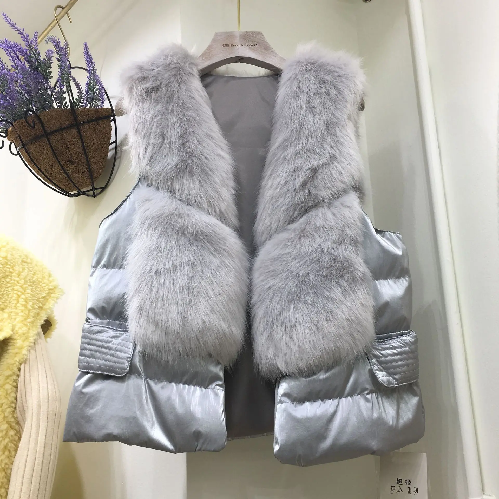 

Faux Fur Fox Fur Waistcoat Women's Short 2019 New Style Waistcoat Short Vest down Cotton Joint Vest