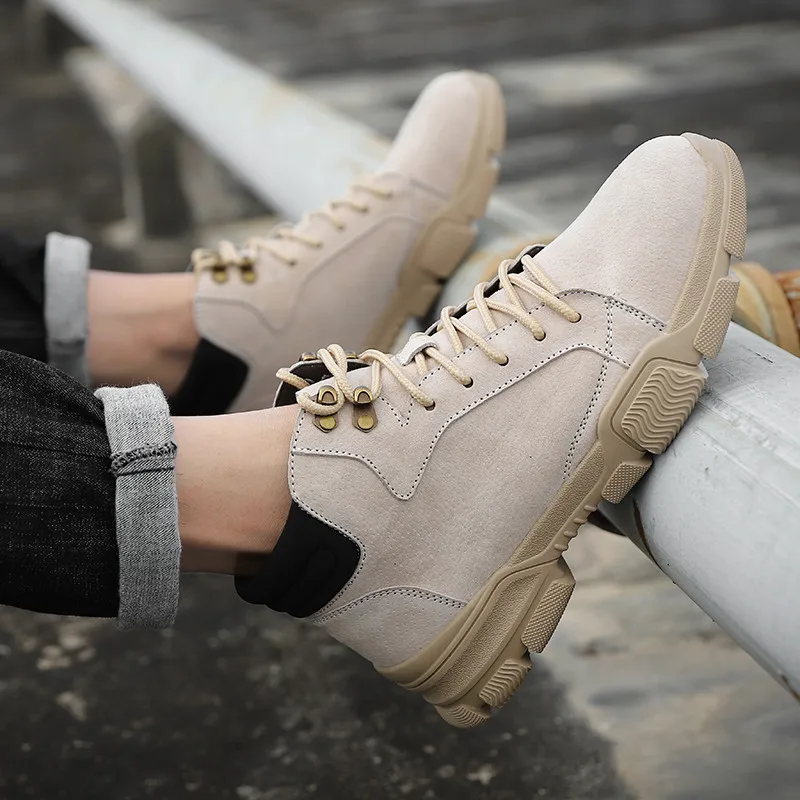 Street Style Men Casual Boots Hight Top Outdoor Run Shoes Autumn Warm Suede Man Boots Increase Non-slip Desert Shoes Plus Size