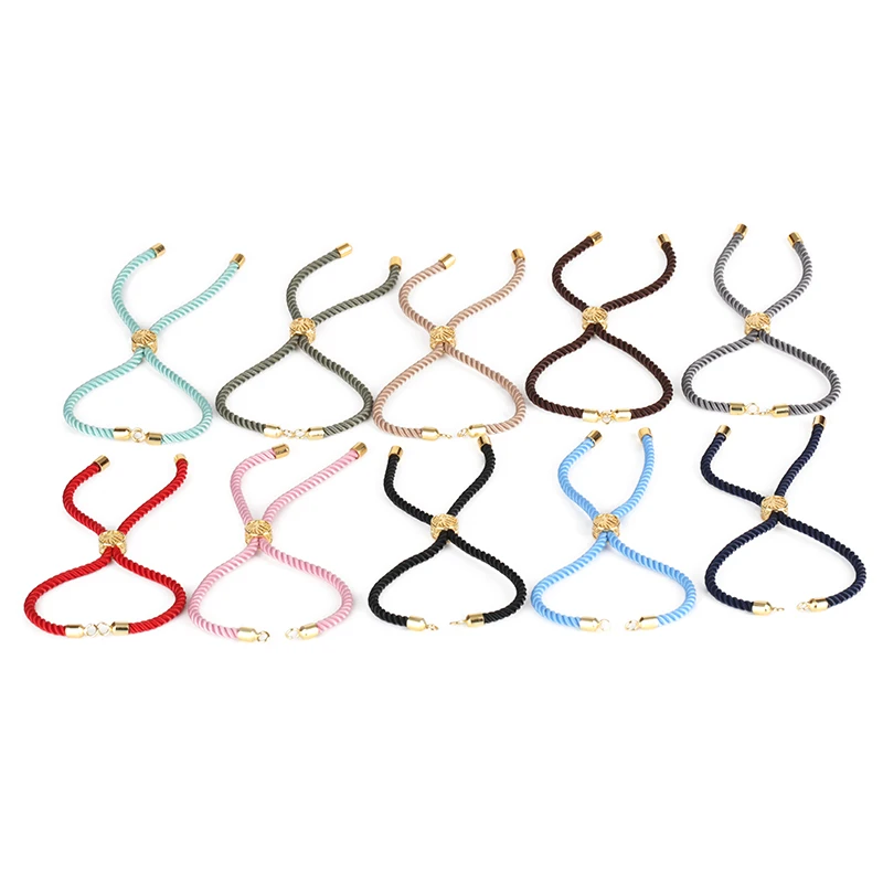 

3 PCS Double Rope Twist Nylon Rope Colorful Thread With Gold Color Flexible Clasp Charm Cord For Bracelet Jewelry Wholesale