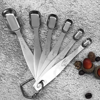 

Baking Tool Stainless Steel Rectangular Measuring Spoon Spoons 6-Piece Set Stainless Steel Square Head diao wei chi with Measuri