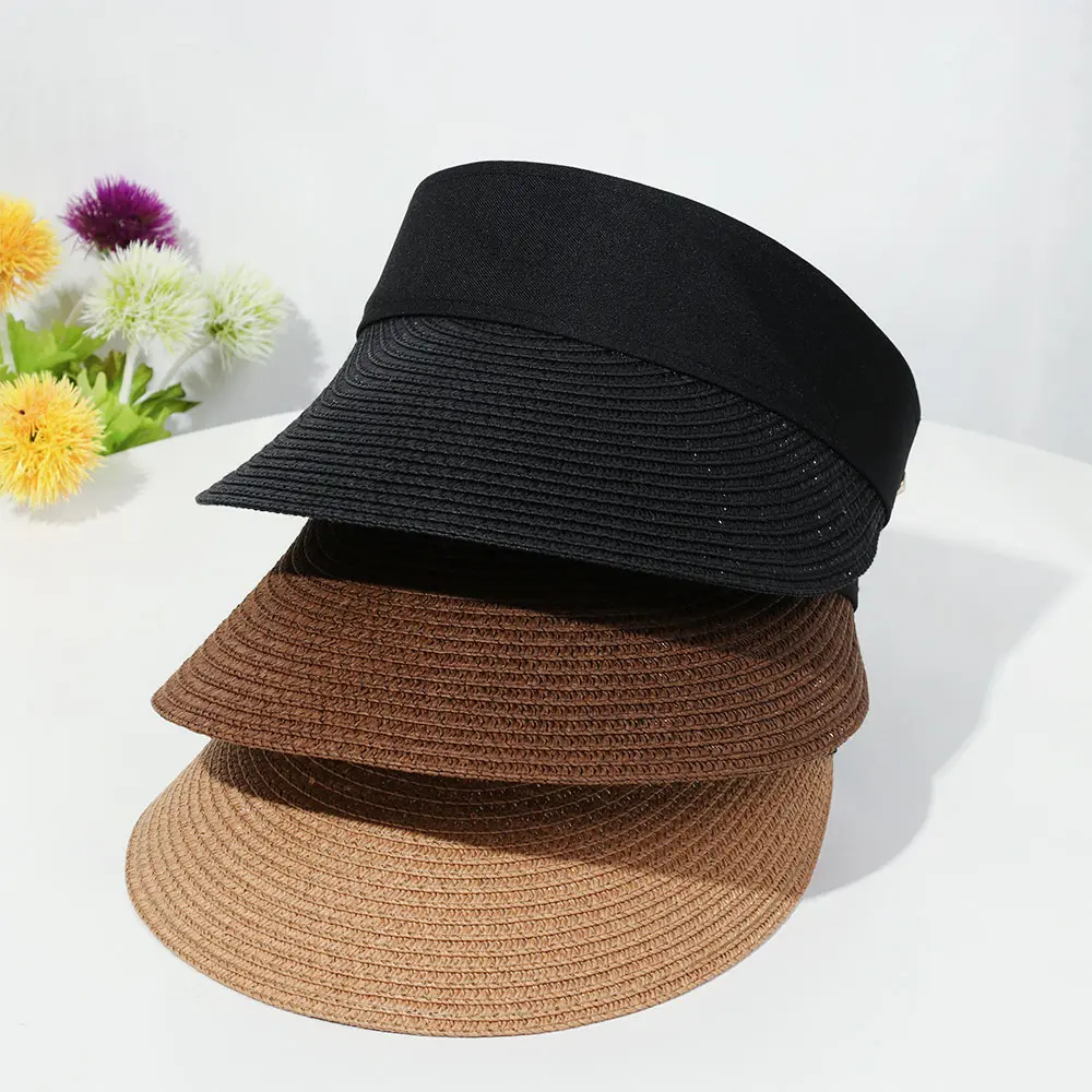 Wide Brim Straw Cap Women Portable Beach Sun Hat Roll-up Summer Casual Outdoor Sunscreen Visors Hat