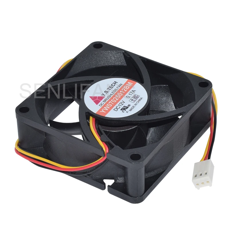 New For Y.S TECH YW07025012BM DC 12V 0.17A 3-Pin 70x70x25mm Server Cooler Fan