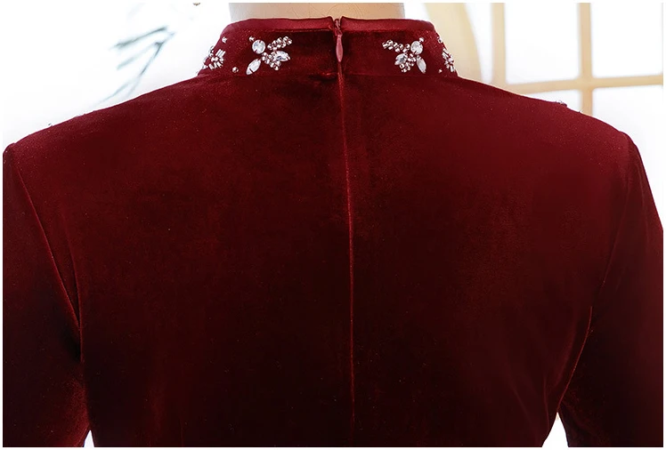 M-4XL, сексуальное женское велюровое платье Cheongsam в винтажном китайском стиле с воротником-стойкой, длинное платье Qipao, тонкое вечернее платье на пуговицах, Vestido