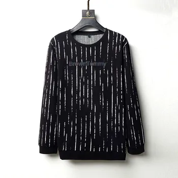 

Fat Man Round Neck Sweater Backing Shirt Big Size Men Long Sleeve T Shirt Stripes Slim Plus Fat plus Loose T-shirt Spuer