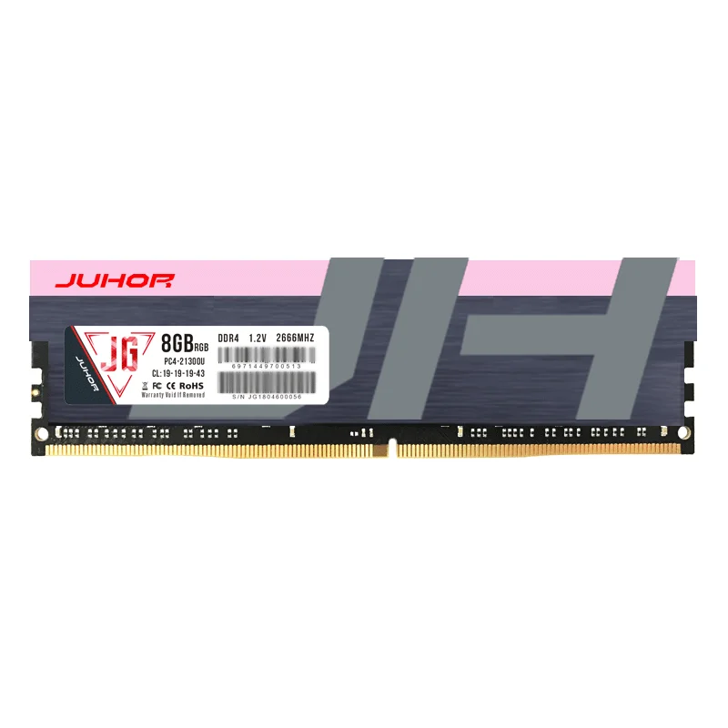 

Juhor Desktop Memory 8GB Rgb Ram 2666MHZ 3000MHZ ddr4 DIMM 288pin black color for Gaming