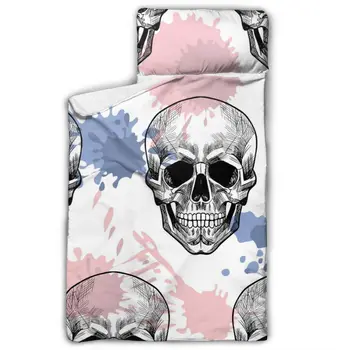 

Skulls And Blots Nap Mat with blanket and Pillow for Toddler Baby Girls Portable Rolled Travel Blanket