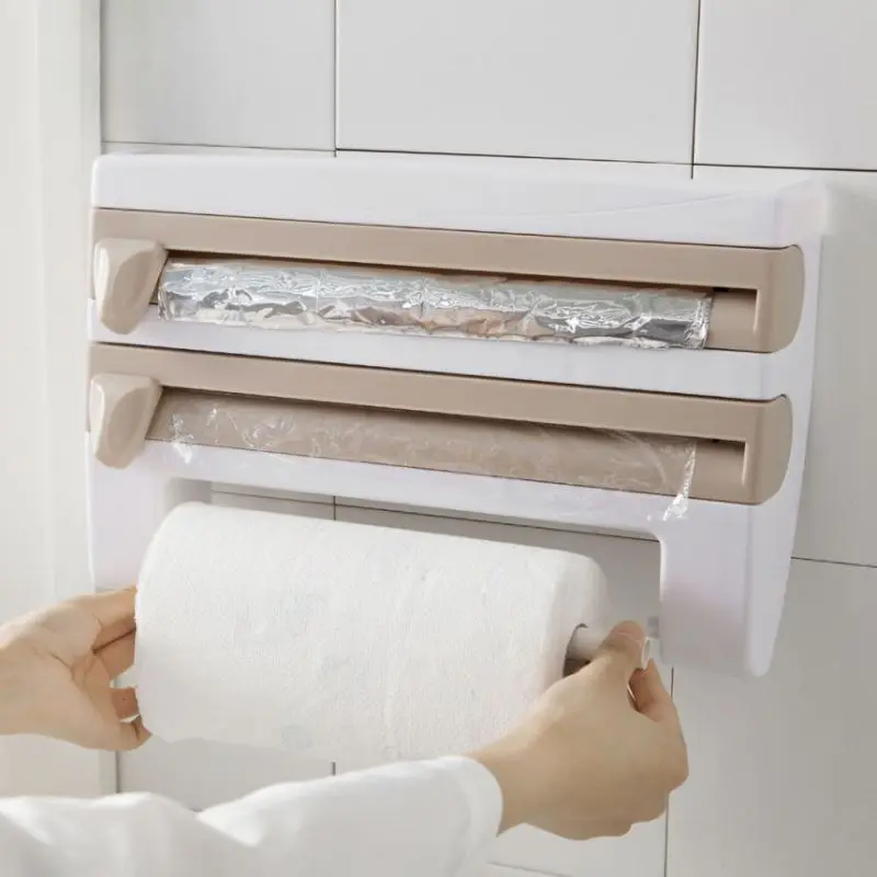 Wall-Mounted Kitchen Paper Roll Dispenser Cling Film And Kitchen Aluminum Foil Dispenser Paper Towel Rack
