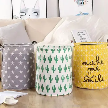 

Sundries Receiving Barrel Storage Bucket Storage Bag PE Coating Cotton Linen Multi-Function Fashion Space Savers Household