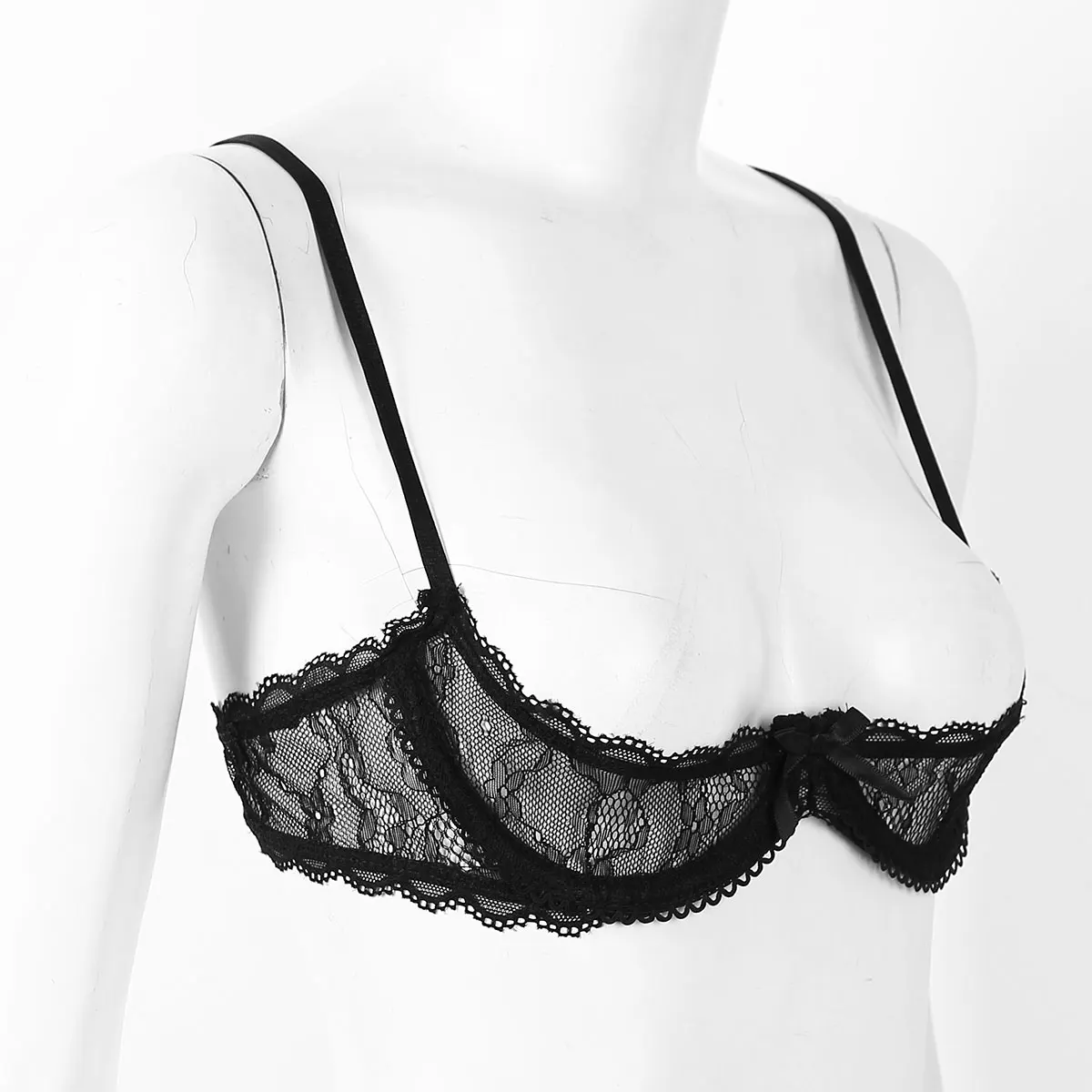 Woman's Push Up Underwre Lace Shelf Bra Dem 1/2 Cup Hollow Out Crop