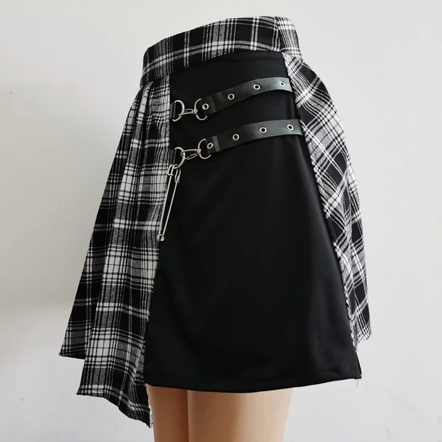 Womens Harajuku Punk Irregular Mini Pleated Skater Skirt Asymmetric Cutout High Waist Hip Hop Clubwear gothic harajuku skirt 5