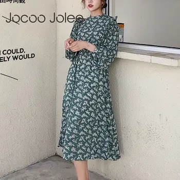 

Jocoo Jolee Women Korean Print Chiffon Dress Casual Elastic Waist Midi Dress Elegant Two Layers Pleated A Line Dress Beach Dress