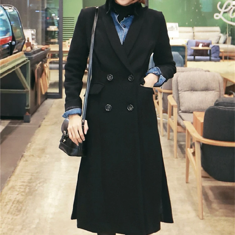 Feminino, Женская осенне-зимняя простая шерстяная длинная куртка макси, пальто, женский халат, верхняя одежда, Manteau femme Casaco WJ100