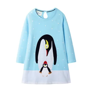 

Jumping Meters Animals Applique Princess Girls Dresses Cotton New Arrival Cute Penguins Baby Costume Long Sleeve Children Dress