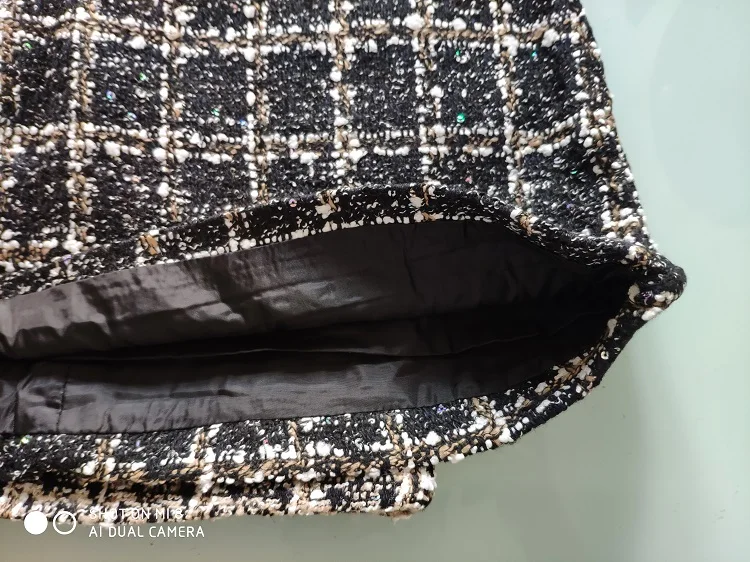Черная твидовая Женская юбка осень зима Корейская элегантная женская клетчатая юбка для дам трапециевидная короткая мини-юбка с блестками