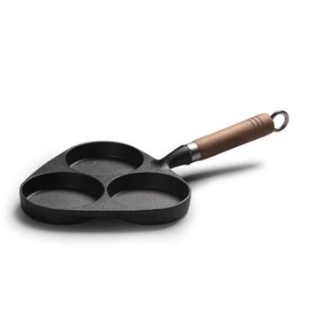 

3 Hole Omelet Pan for Burger Eggs Ham Pancake Maker Wooden Handle Frying Pot Non-stick Cooking Breakfast