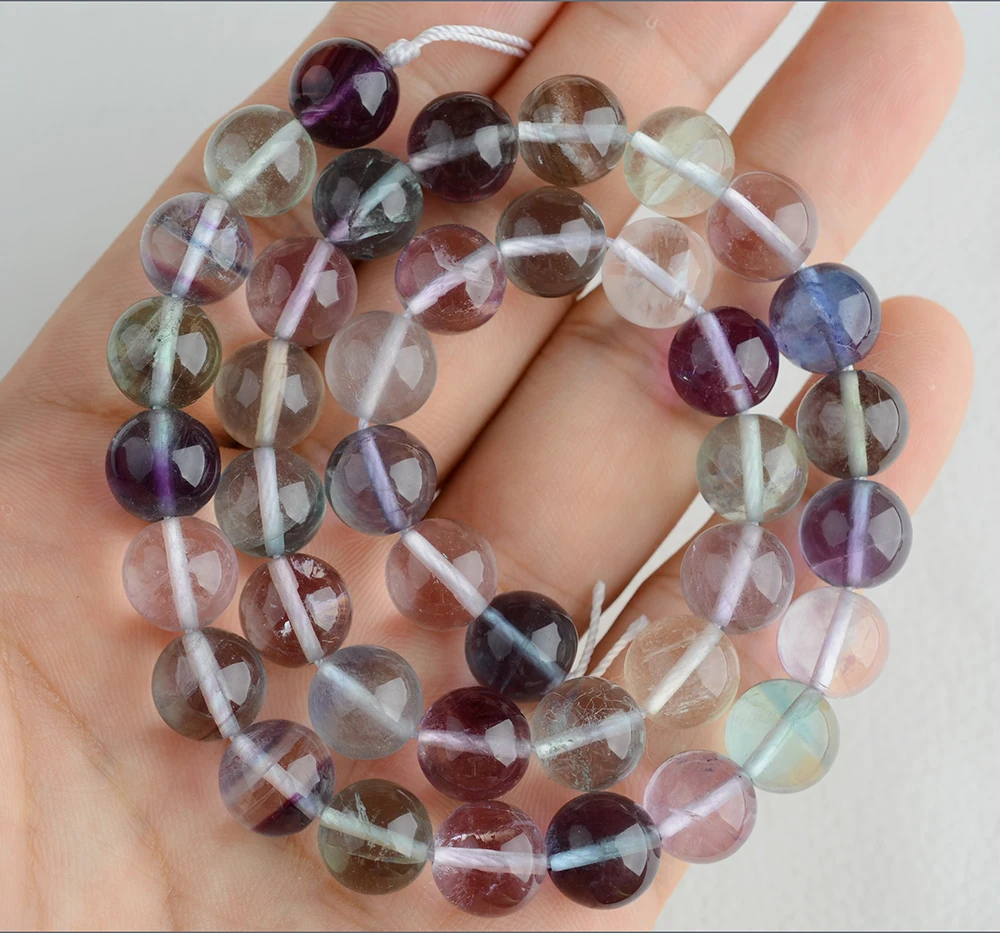 2 Strands  High Quality  Natural Colorful Fluorite Beads  8 - 12mm For Jewelry Making 15.5“