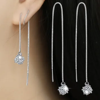 

Simple Fashion 925 Sterling Silver Dazzling Cube Love Window Zircon Sugar Drop Earrings Box Chain Long Tassel Ear Line Earrings