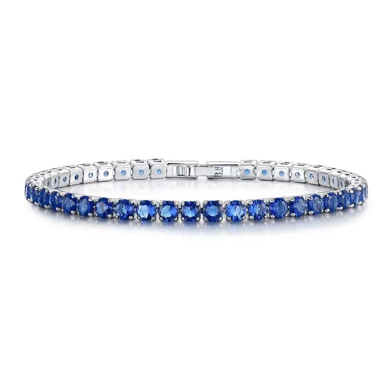 Sapphire LicLiz Модный циркониевый Хрустальный теннисный браслет для женщин белого золота цвет ювелирных изделий цвет ful CZ коробка браслет цепочка LUB0097 - Окраска металла: Sapphire