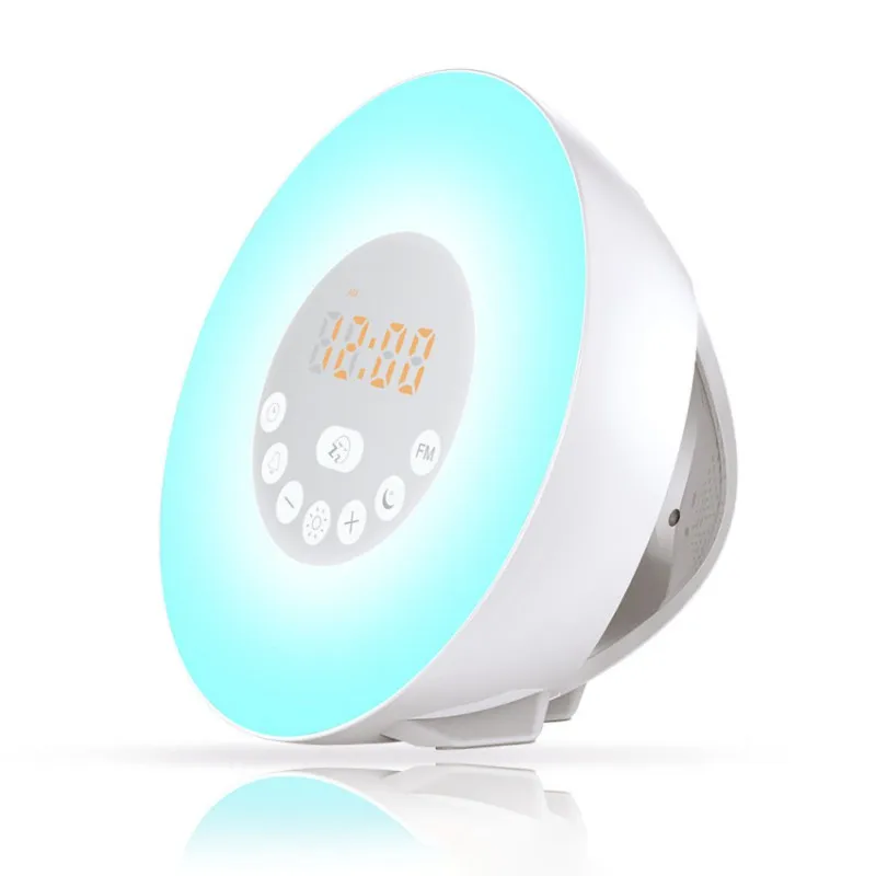 Многофункциональные usb-часы RGB светодиодный Будильник 7 цветов свет FM Радио сенсорный контроль Пробуждение цифровые часы