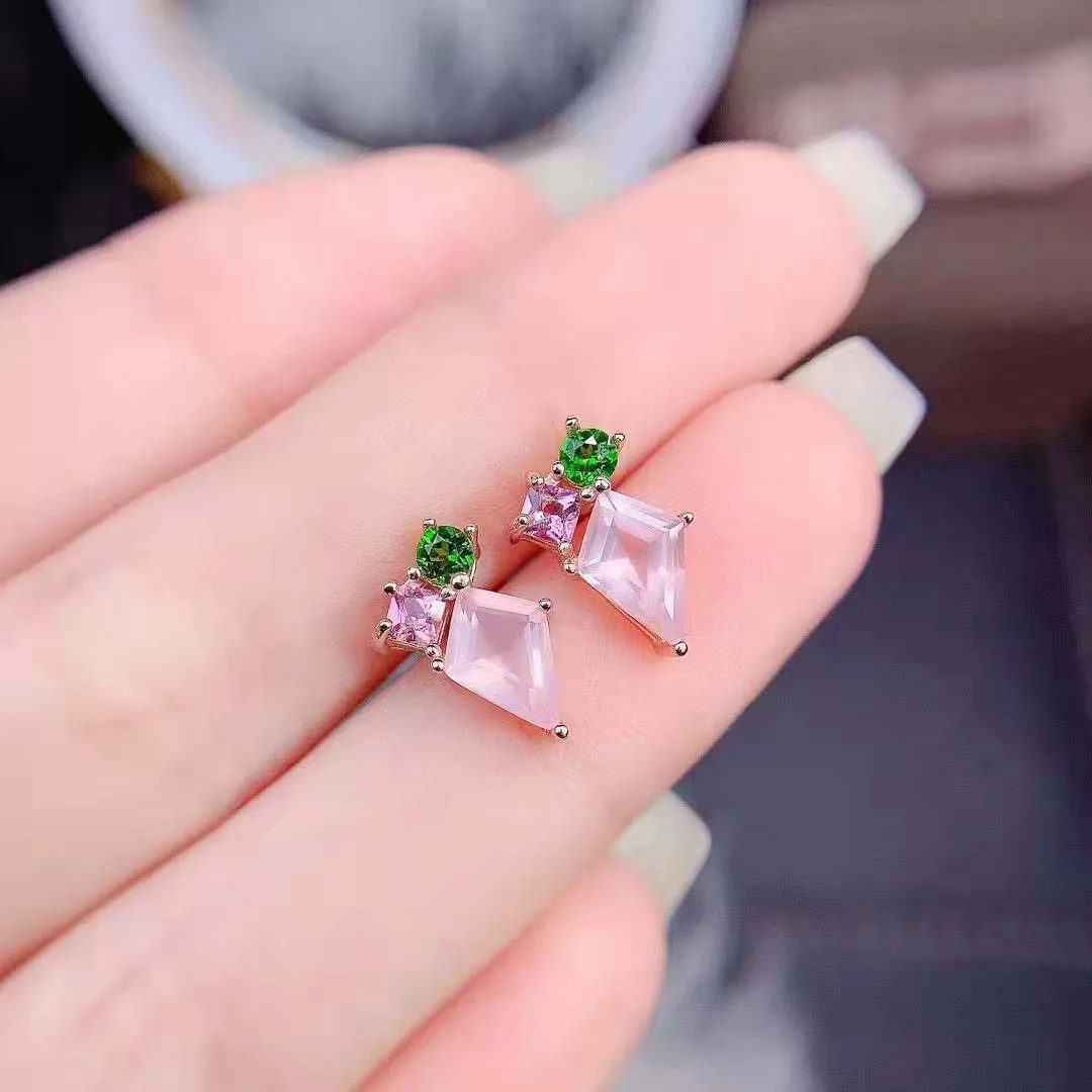 Ross Quartz Fashion Pink Women's Earrings S925 Sterling Silver Natural