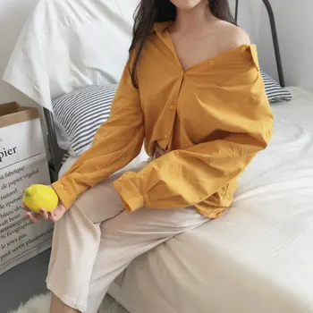 

2020 Spring And Autumn New Retro Temperament Solid Color Wild Long-sleeved Shirt Loose Was Thin Shirt Women