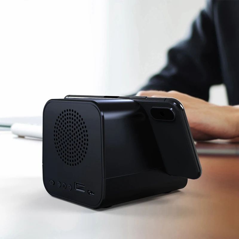 Wireless Bluetooth Speaker Alarm Clock Charging Mobile Power Bluetooth Speaker Clock 4 in 1 with Mic for Call Phones Phone Brack
