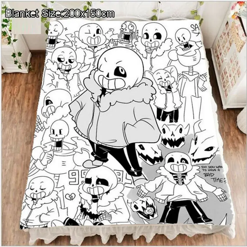 Флисовое одеяло простыня игра Undertale Sans Frisk Toriel черно-белое 200x150 см