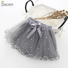 WeLaken/сетчатая юбка-пачка с жемчужинами для маленьких девочек; вечерние мини-юбки принцессы с милым бантом и жемчугом; Новая летняя одежда для маленьких девочек