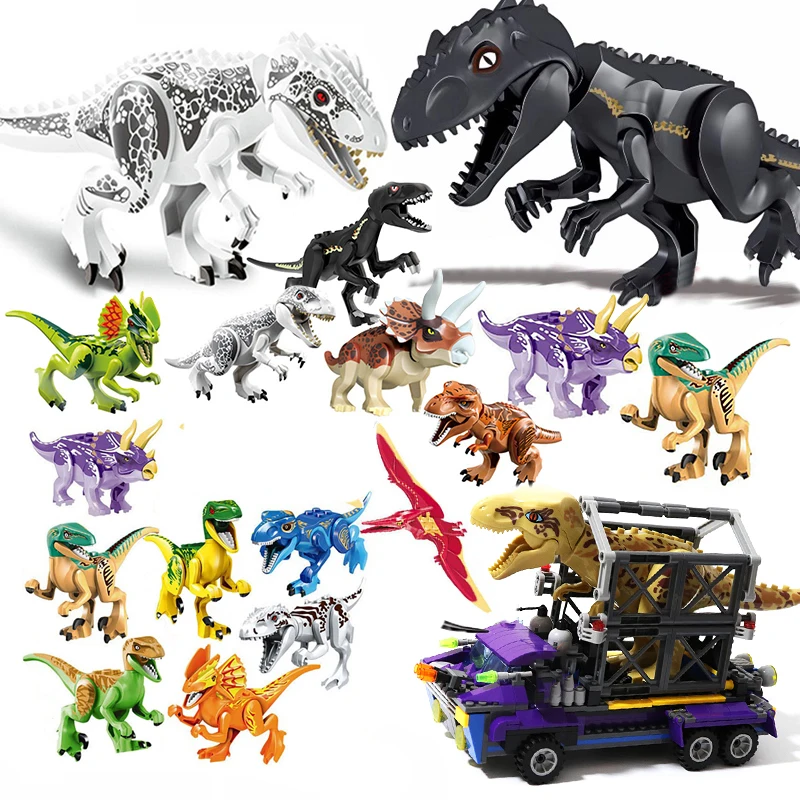 

Compatible Legoed T Rex Tracker sets building kits blocks 1 2 white indominus dino park 8pcs Jurassic dinosaurs park world brick