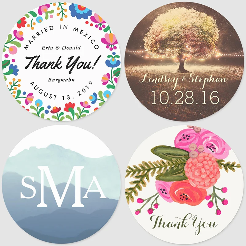 

100, Customized Add Your Names and Date, Wedding Stickers, Invitations Seals, Candy Favors Gift Boxes Labels, On White Adhesive