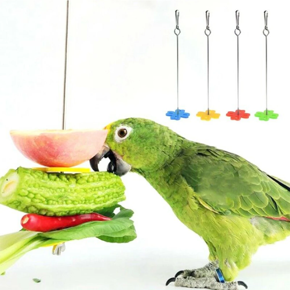 Кормление птиц шампур Parakeet инструмент из нержавеющей стали повесить клетки Pet держатель, цвет случайный аксессуары палка попугай фрукты вилка игрушка