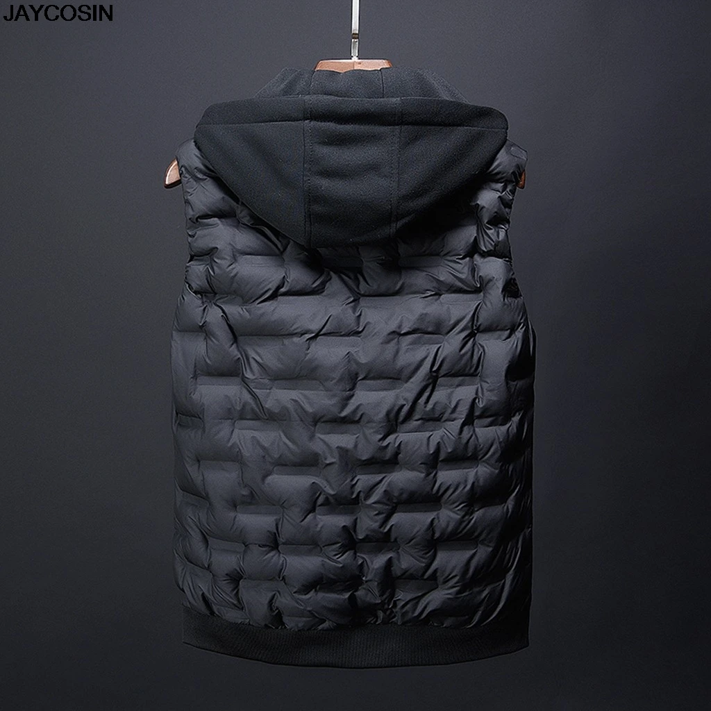 KLV Men Vest Winter Waistcoat Sleeveless Cotton Vest Jackets Mens Casual Warm Waistcoat with Hat Slim Fit Outerwear NEW HOT 9107