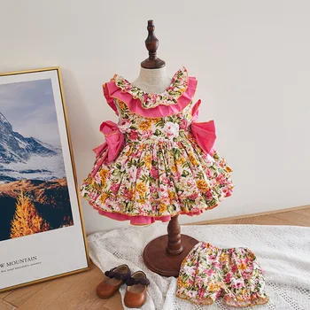 

Kids Spanish Floral Dresses for Girls Baby Spain Vintage Ball Gown Children Boutique Clothes Set Daughter Birthday Frocks