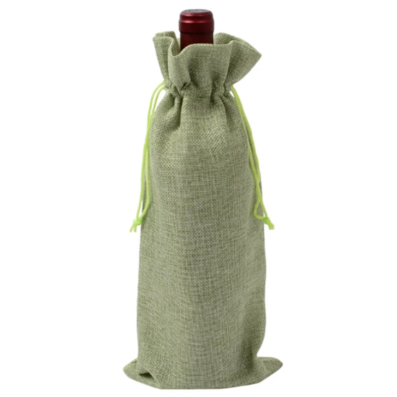 Light Green 12Pcs Durable Wine Bags Non-Woven Fabric Linen Red Wine Bottle Glass Bag Travel Pouch Gift Weddings Reusable Weddings Packaging - Цвет: Light Green
