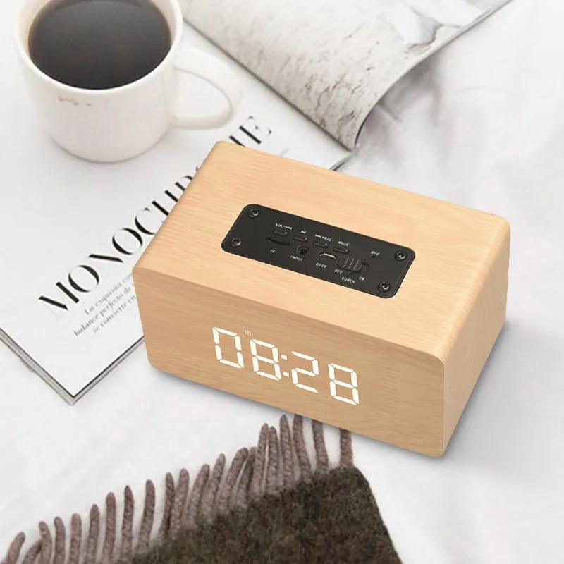 Wooden Clock W5C Version Bluetooth Speaker Clock Radio Bedside With Bluetooth Speaker EX03