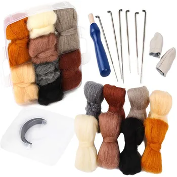 

LMDZ 8Colors Needle Felting Starter Kit Wool Roving Fibre For Needle Felting DIY Doll Needlework Felt Fabric Spinning Craft Kits
