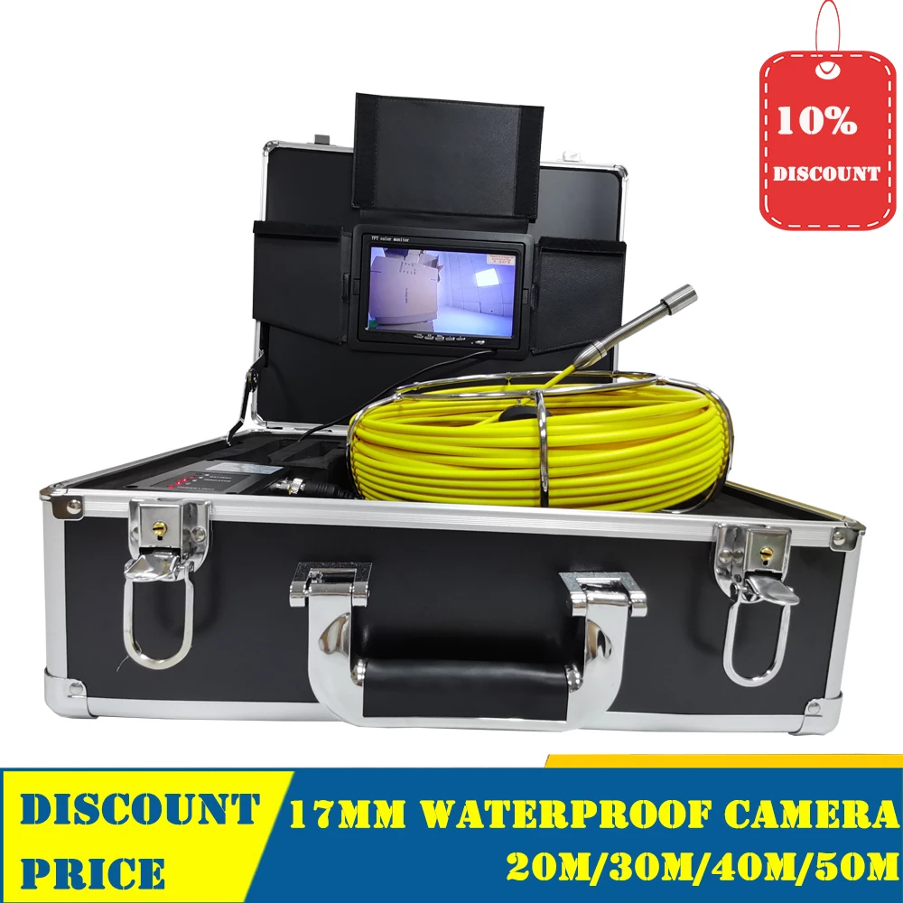 

7" LCD Screen Industrial Pipeline Sewer Waterproof Video Endoscope System DVR 17mm Drain Pipe Inspection Camera 6pcs LEDS 20-50m