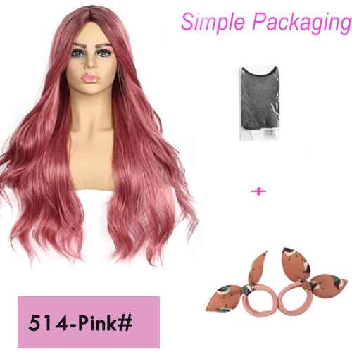 USMEI волосы длинные волнистые синтетические парики 7 цветов для женщин розовый блонд черный ombre brownFull парики для женщин 24 дюйма - Цвет: 514-pink