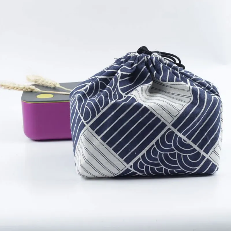 Japanese Style Lunch Box Bag Drawstring Lunch Bag Bento Tote Pouch Portable  Children Storage Box Travel Tableware Storage Bag