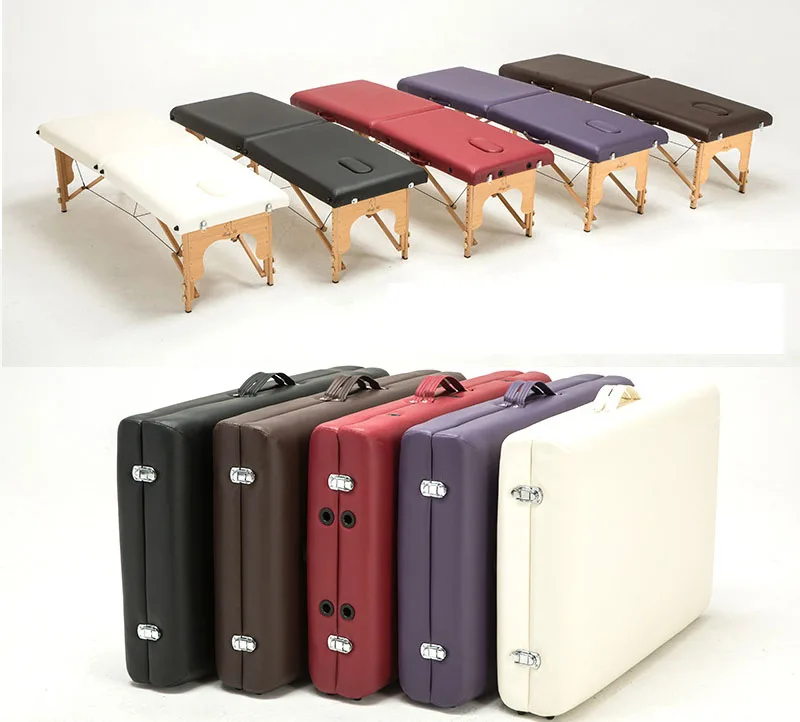 

Foldable Beauty Salon Table Height Adjustable Body Spa Massage Bed Therapy Tattoo Bed with Carrying Bag Beech Wood+Imported PU