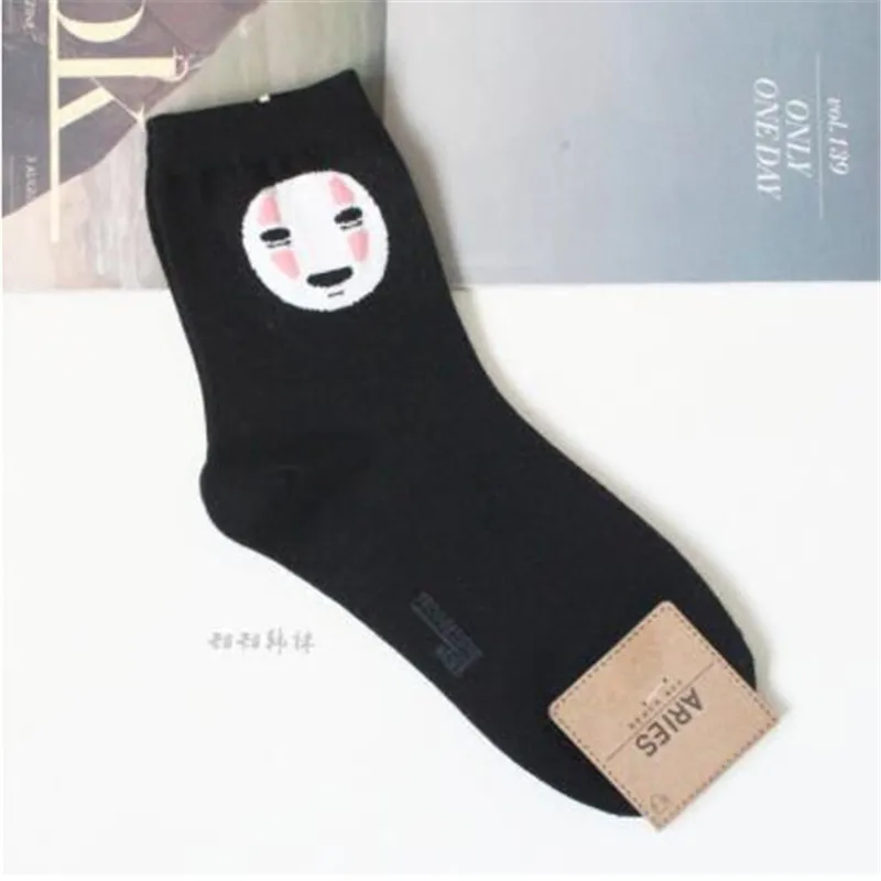 Totoro Sock No face Man Socks Anime Hayao Miyazaki Cartoon Figures Printed Korean Socken Creative Fairydust Cotton Sock
