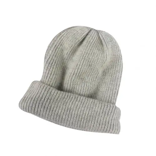 Grey Одноцветная теплая шапочка-бини с манжетами из искусственного кроличьего меха унисекс - Цвет: Grey