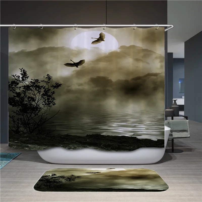 Shower curtain polyester high quality polyester fabric shower curtain waterproof hook bathroom shower curtain