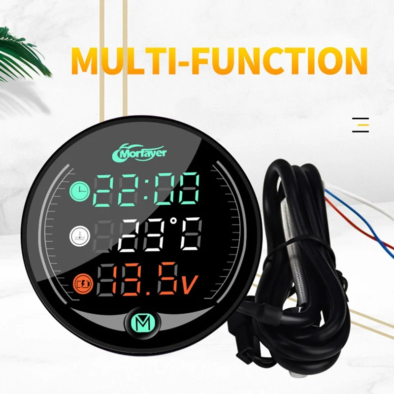 

Waterproof 9-24V 3-in-1 Night Vision Motorcycle Voltmeter Time Temperature Display Table LED volt meter