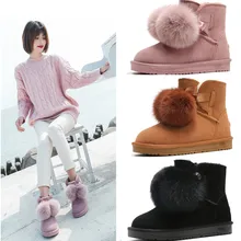 Г., зимние сапоги женские винтажные Зимние ботильоны из натуральной замши и плюша с меховыми помпонами Нескользящая водонепроницаемая обувь женские ботинки