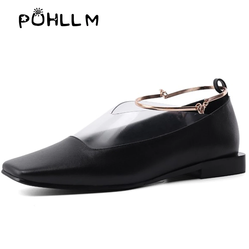

Leather 2019 autumn new net red shoes fashion metal accessories Roman style single shoes low heel square with ladies single shoe