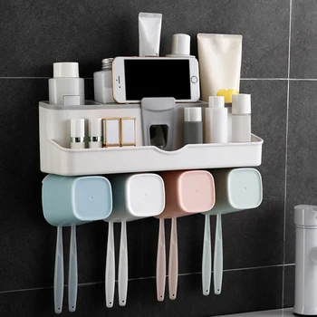 

2019Wall-mounted Automatic Toothpaste Squeezer Set Dust-proof Toothbrush Holder With Cups Holder Squeezer Bathroom Shelves Racks